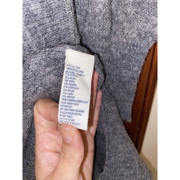 American Eagle Cardigan Sweater Gray Knit Long Line Dark Wool Blend Open Front - Picture 6 of 8